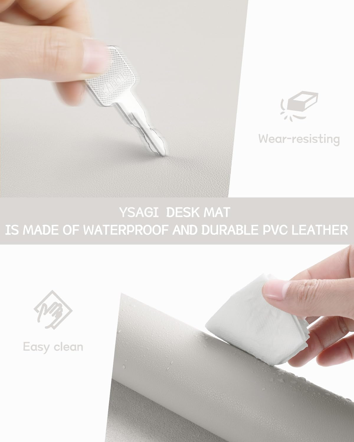 Non-Slip Leather Desk Pad L Size, Waterproof Laptop Computer Desk Keyboard Mat, Table Protector Blotter Mat, Large Mouse Pad for Office/Work/Home/Decor(Apricot Gray, 35.4" X 17")