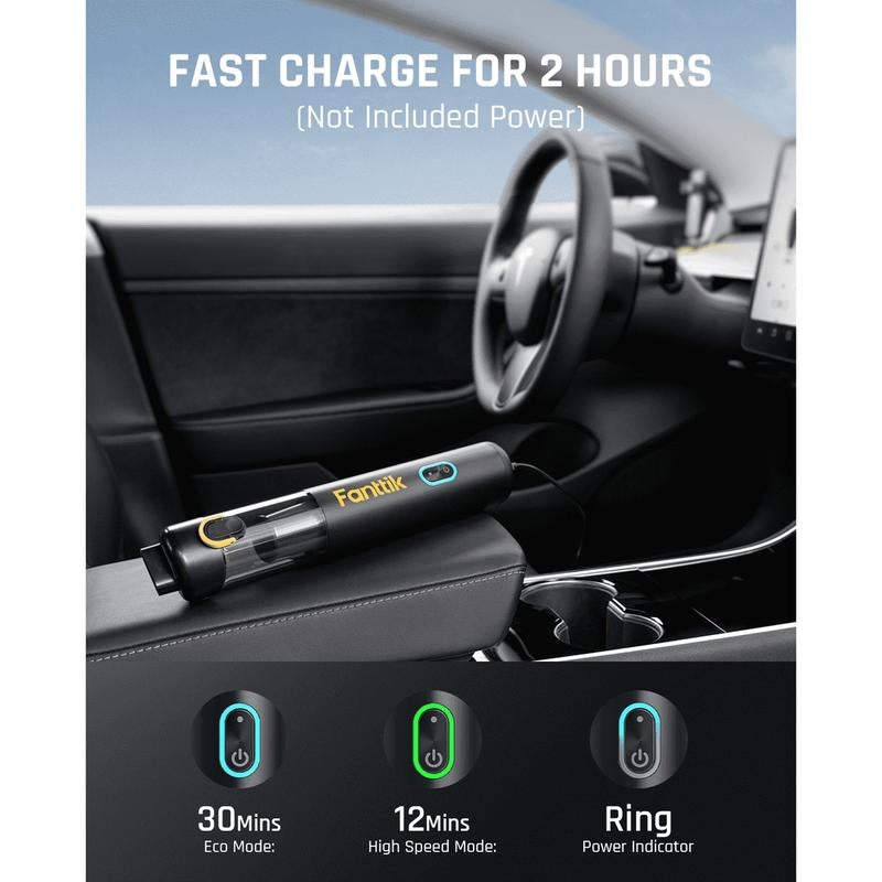 Fanttik Slim V8 Mate/V8 Apex Cordless Car Vacuum High Power, 12000Pa/30Aw, Robustclean Mini Vacuum with Flexible Hose and Pet Brush, 2H Fast Charge, Portable Vacuum for Car Interior Home Cleaning Cleaner Automotive