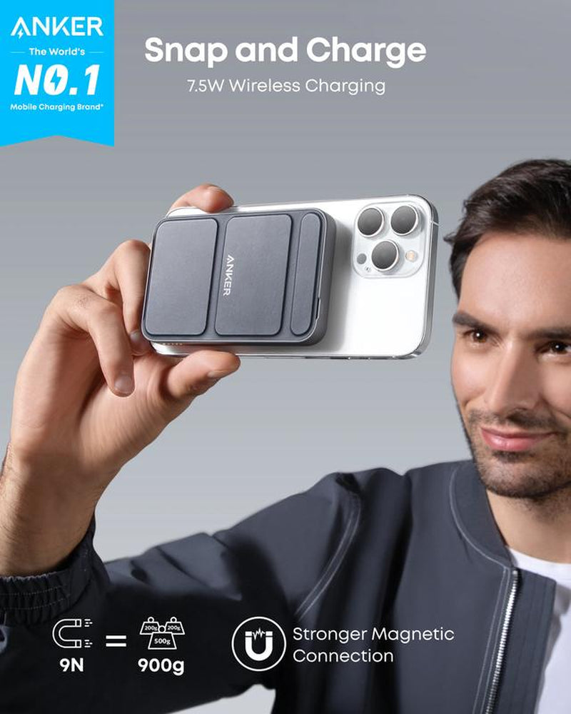 Anker 622 Magnetic Battery Maggo, 5,000Mah Foldable Wireless Power Bank with Stand and USB-C Port, Compatible for Iphone 16/15/14/13/12