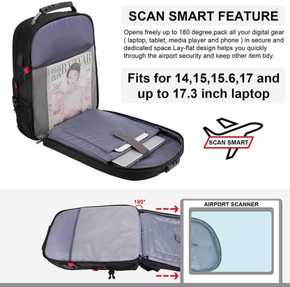 Travel Laptop Backpack Waterproof anti Theft with Lock and USB Charging Port Large Computer Business Backpack for Men Women College (17 Inch, Black)