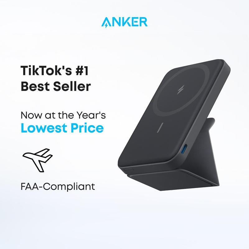 Anker 622 Magnetic Battery Maggo, 5,000Mah Foldable Wireless Power Bank with Stand and USB-C Port, Compatible for Iphone 16/15/14/13/12