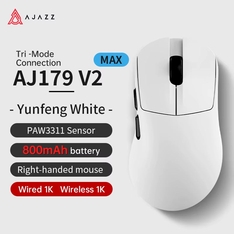AJ179 PRO PAW3395 Lightweight Wired Wireless Mouse with Magnetic Charging Base Ergonomic Macro Gaming Mouse for PC Laptop