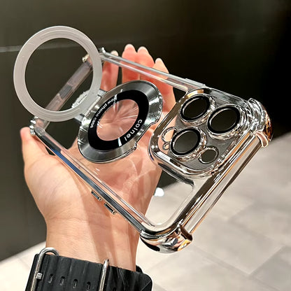 Luxury Plating Shockproof Magnetic Bracket for Magsafe Clear Case for Iphone 15 16 14 13 12 11 Pro Max with Holder Stand Cover