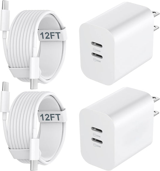 USB C Charger Block for Phone 15 Pro Max,20W Type C Charger with 12FT Long USB C to C Fast Charging Cord Cable Compatible for 15 Pro Max/15 Pro/15 Plus/15/Android Phone