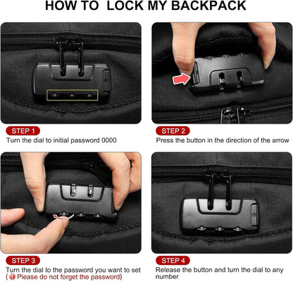 Travel Laptop Backpack Waterproof anti Theft with Lock and USB Charging Port Large Computer Business Backpack for Men Women College (17 Inch, Black)