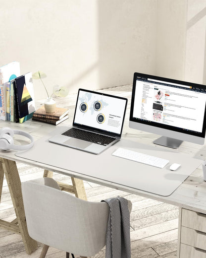 Non-Slip Leather Desk Pad L Size, Waterproof Laptop Computer Desk Keyboard Mat, Table Protector Blotter Mat, Large Mouse Pad for Office/Work/Home/Decor(Apricot Gray, 35.4" X 17")