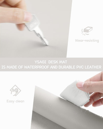 Non-Slip Leather Desk Pad L Size, Waterproof Laptop Computer Desk Keyboard Mat, Table Protector Blotter Mat, Large Mouse Pad for Office/Work/Home/Decor(Apricot Gray, 35.4" X 17")