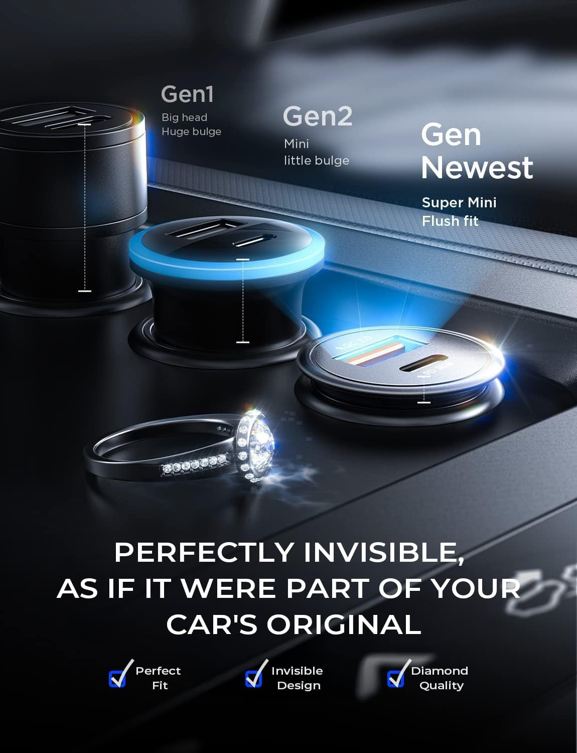 67.5W Car Charger USB C Fast Charging, [Invisible Design] All Metal Dual Port QC3.0 Cigarette Lighter Adapter USB Charger, for Iphone 16 Pro Max 15 14 13 12,Samsung Galaxy S25 Android, Black