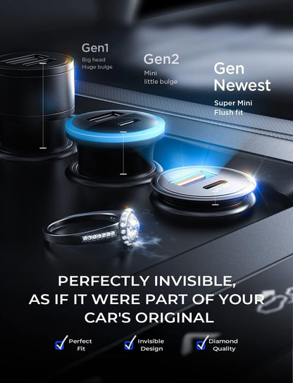 67.5W Car Charger USB C Fast Charging, [Invisible Design] All Metal Dual Port QC3.0 Cigarette Lighter Adapter USB Charger, for Iphone 16 Pro Max 15 14 13 12,Samsung Galaxy S25 Android, Black