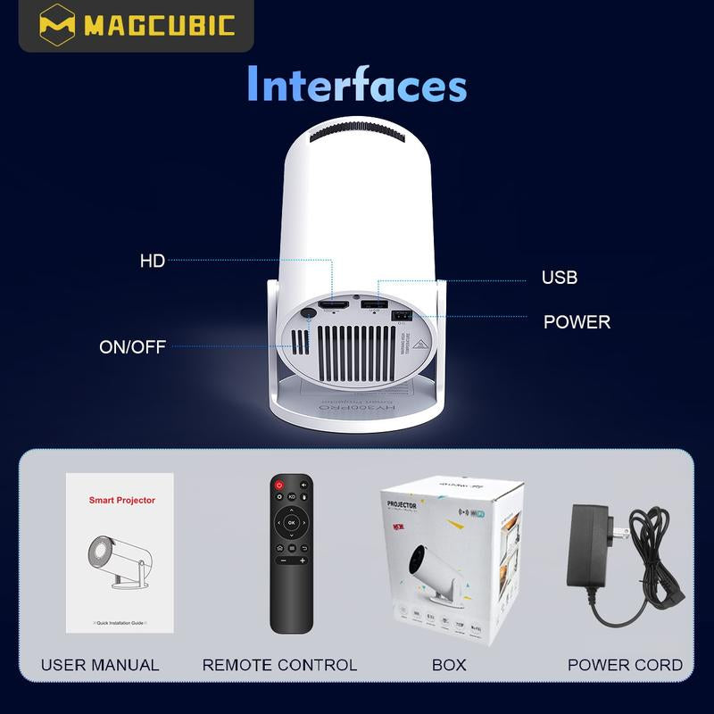 [US Warehouse] Magcubic Hy300Pro Projector Upgraded 290ANSI Dual Wifi6 4K Videosource Supported BT5.4 Native 1280*720P Android 11 Built-In Speaker&Appstore Allwinner H713 WIFI6 Remote Control Included Home Cinema Outdoor 2025 Newly Mini Portable Version