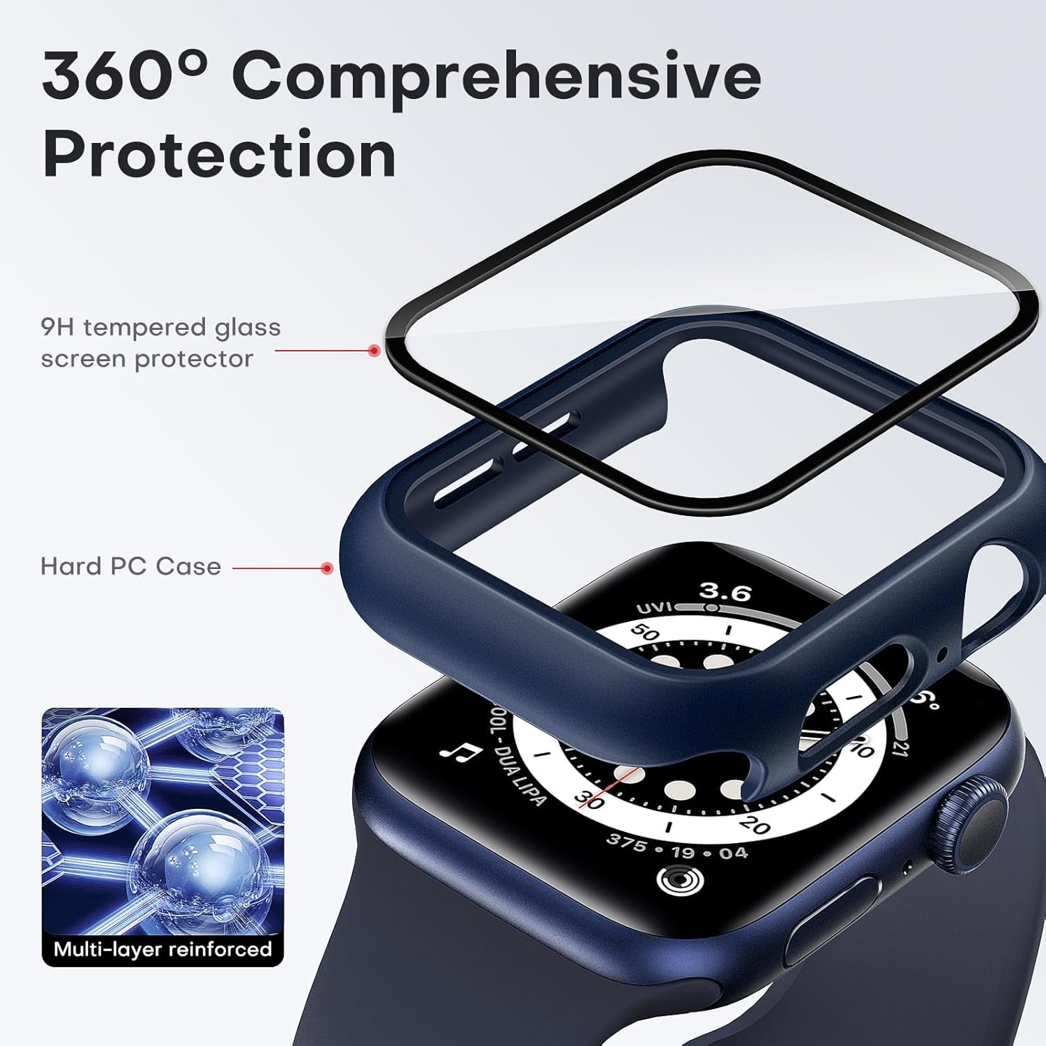 2 Pack Hard Case for Apple Watch Se/Se2/Series 6/5/4 40Mm, with PC Tempered Glass Screen Protector, [Scristant Resistant], [Overall Protection] Slim Cover for Iwatch S6/S5/S4 40Mm, Blue