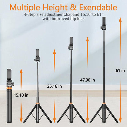 61" Phone Tripod for Iphone/Android & Selfie Stick with Remote, Upgraded Stand, Compatible with Iphone 16/15/14/13, Travel-Friendly & Stable