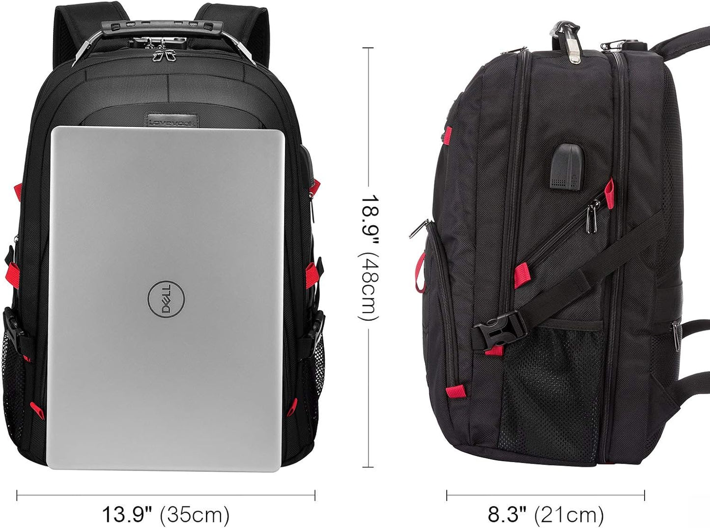 Travel Laptop Backpack Waterproof anti Theft with Lock and USB Charging Port Large Computer Business Backpack for Men Women College (17 Inch, Black)