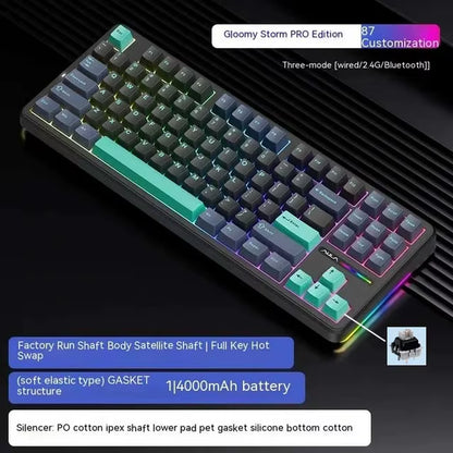 F87Pro Mechanical Keyboard 2.4G/Usb/Bluetooth Tri Mode Wireless 87 Key 5 Layer Silencing Filling Suitable for Gaming+Typing