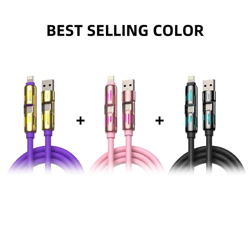 Mfish Armored Dragon I 4-In-1 Multi 240W Fast Charging Cable with USB a Type C Lightning for Iphone Samsung Laptops Charger