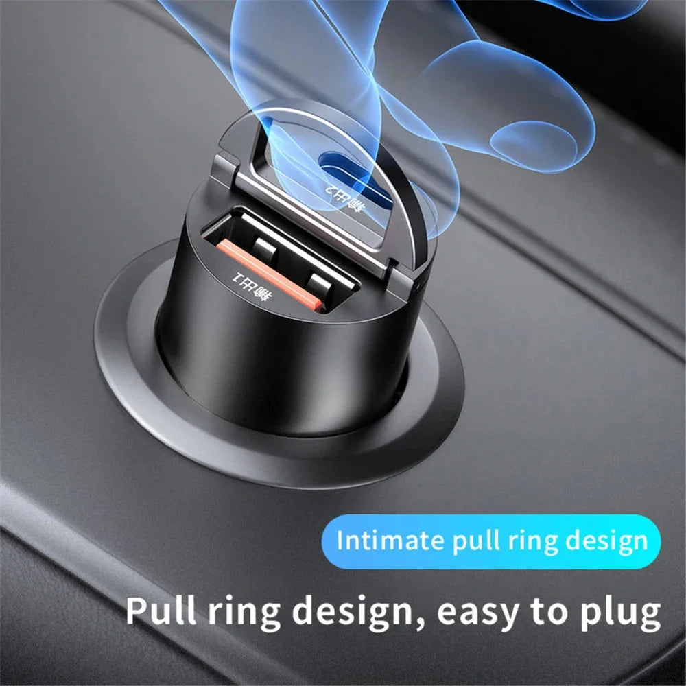 200W USB Car Charger Mini PD QC Pull Ring Fast Charging USB C Car Phone Charger Adapter for Iphone 16 15 Xiaomi Samsung Huawei
