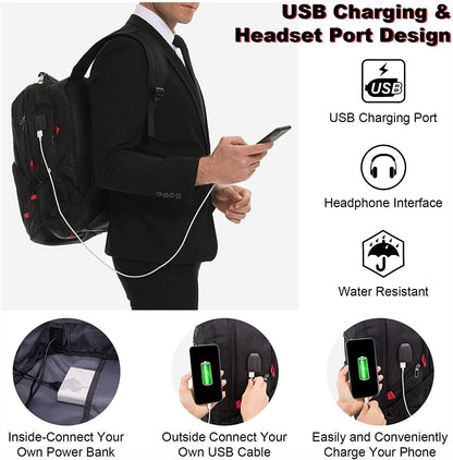 Travel Laptop Backpack Waterproof anti Theft with Lock and USB Charging Port Large Computer Business Backpack for Men Women College (17 Inch, Black)