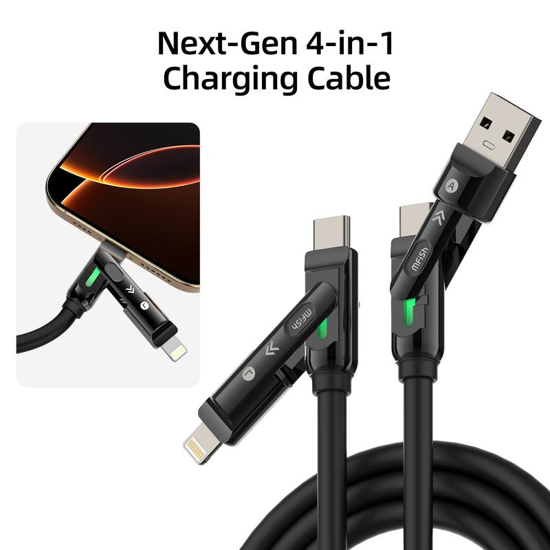 Mfish Armored Dragon I 4-In-1 Multi 240W Fast Charging Cable with USB a Type C Lightning for Iphone Samsung Laptops Charger