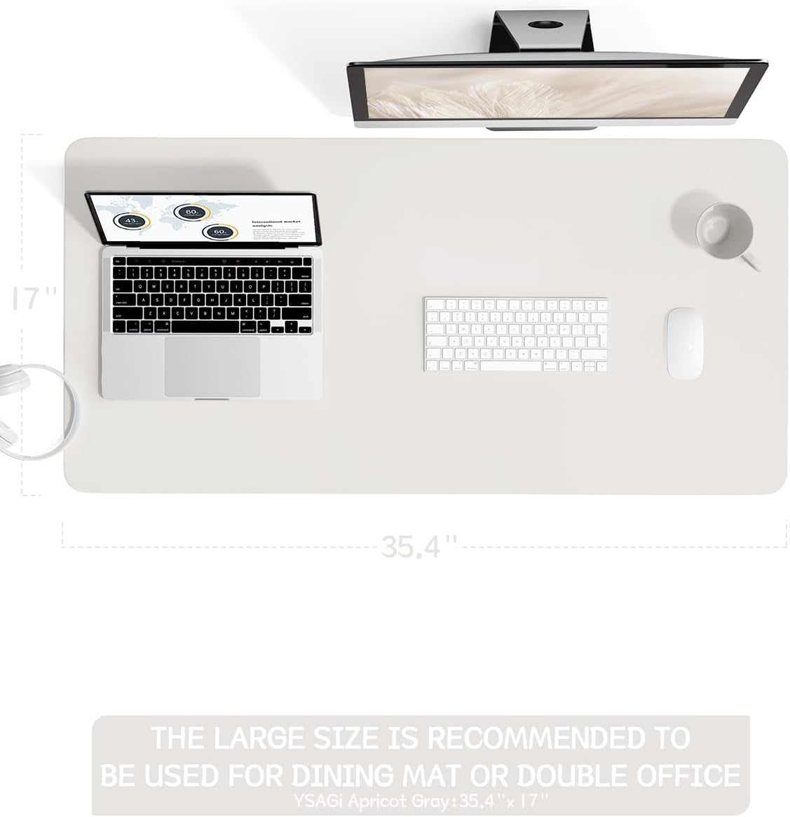 Non-Slip Leather Desk Pad L Size, Waterproof Laptop Computer Desk Keyboard Mat, Table Protector Blotter Mat, Large Mouse Pad for Office/Work/Home/Decor(Apricot Gray, 35.4" X 17")
