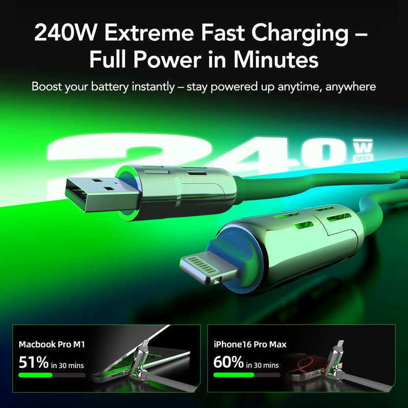 Mfish Armored Dragon I 4-In-1 Multi 240W Fast Charging Cable with USB a Type C Lightning for Iphone Samsung Laptops Charger