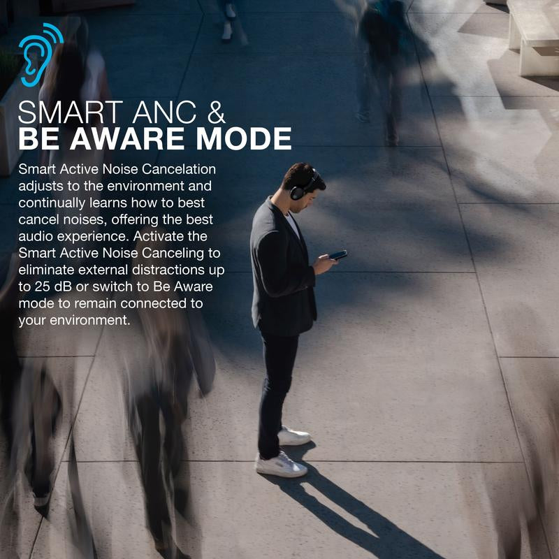 Jlab Jbuds Lux Active Noise Cancellation Wireless Bluetooth Headphones, Custom EQ, Over-Ear, Be Aware Safety Mode. Foldable, Iphone / Android