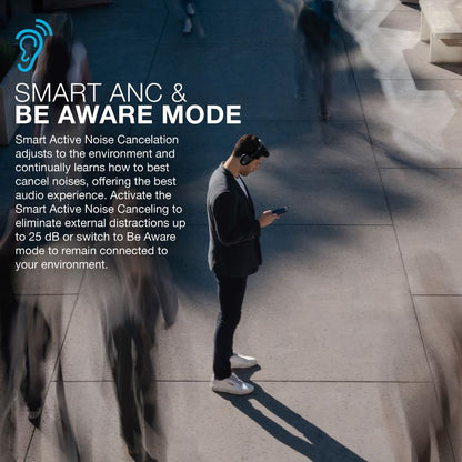 Jlab Jbuds Lux Active Noise Cancellation Wireless Bluetooth Headphones, Custom EQ, Over-Ear, Be Aware Safety Mode. Foldable, Iphone / Android