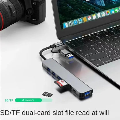 8 in 2 USB HUB with Splitter Card Reader, USB C Port, USB 3.0 / 2.0, SD/TF Splitter Card Reader, Docking Station